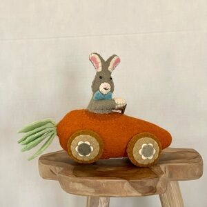 Easter Bunny Driving A Carrot Car Felted Wool by Cottontail Lane